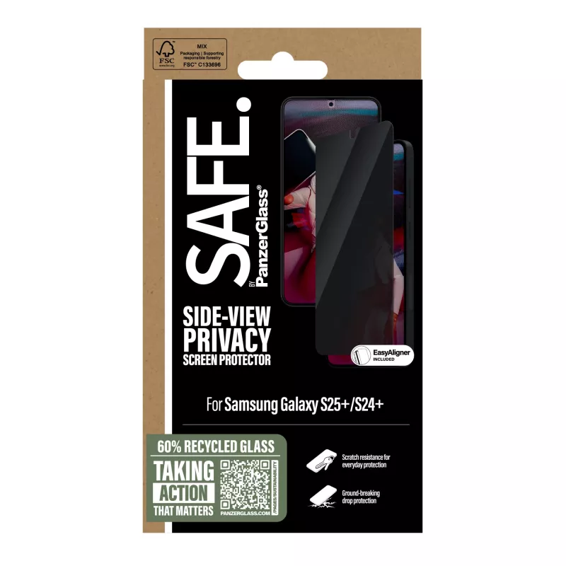 PanzerGlass SAFE. by ® Película de proteção de ecrã com filtro de privacidade Samsung Galaxy S25+ | S24+ | Ultra-Wide Fit com EasyAligner