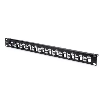 Painel de ligação modular DIGITUS, blindado 24 portas, em branco, 1HE, montagem em rack, deslocado, cor preto RAL 9005