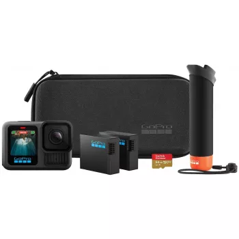 Actioncâmara GoPro HERO13 Black Bundle – 5.3K Ultra HD, 27,6 MP CMOS, 240 fps, ecrã LCD de 2,27 polegadas, zoom digital 2x, áudio WAV estéreo