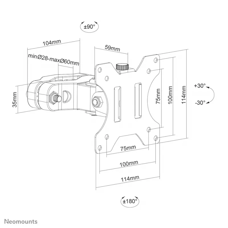 Suporte de montagem em mastro para TV Neomounts FL40-430BL11 17-32 polegadas - diâm. 28-60 mm