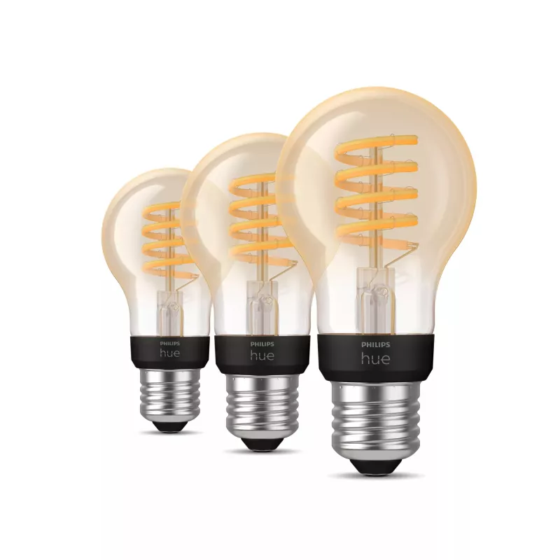 Philips Hue White Ambiance E27 A60 lâmpada inteligente de filamento, 7 W, 550 lm, 3 unidades