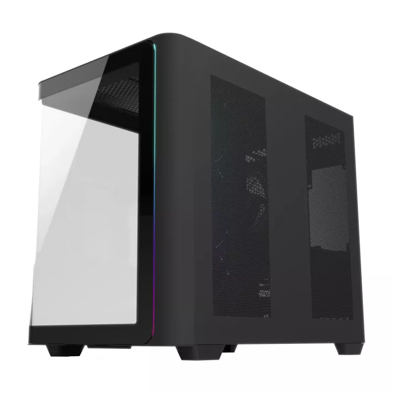 FSP M580-BP Plus caixa de PC Midi Tower, ATX/mATX/Mini-ITX, ARGB, vidro temperado, 4 ventoinhas de 120 mm, preta