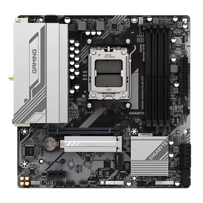 Placa-mãe GIGABYTE B650M GAMING PLUS WIFI - CPUs AMD Ryzen 9000, VRM 5+2+2 fases, até 8000 MHz DDR5, 2x PCIe 4.0 M.2, LAN 2,5 GbE, WIFI 6E, USB 3.2 Gen 1