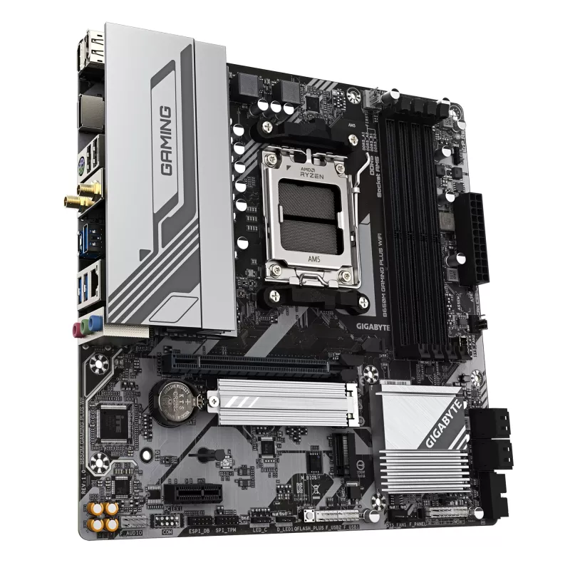 Placa-mãe GIGABYTE B650M GAMING PLUS WIFI - CPUs AMD Ryzen 9000, VRM 5+2+2 fases, até 8000 MHz DDR5, 2x PCIe 4.0 M.2, LAN 2,5 GbE, WIFI 6E, USB 3.2 Gen 1