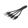 Cabo de carregamento USB DIGITUS USB A – Lightning+Micro B+Type-C M/M/M/M 15 cm Cabo 3-em-1, Algodão, CE, Preto