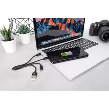 Cabo de carregamento USB DIGITUS USB A – Lightning+Micro B+Type-C M/M/M/M 15 cm Cabo 3-em-1, Algodão, CE, Preto