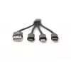 Cabo de carregamento USB DIGITUS USB A – Lightning+Micro B+Type-C M/M/M/M 15 cm Cabo 3-em-1, Algodão, CE, Preto