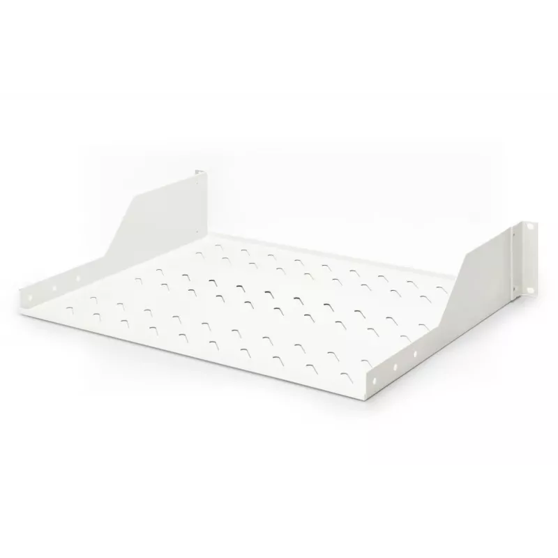 DIGITUS 2U Prateleira de montagem em rack fixa ventilada, cor cinzento (RAL 7035), até 25 kg, 85x483x350 mm