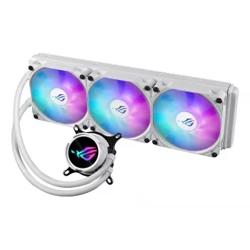 Conjunto de refrigeração líquida ASUS ROG Strix LC III 360 ARGB White Edition — radiador de 360 mm, 3 ventoinhas ARGB de 120 mm, ecrã LCD, base de cobre