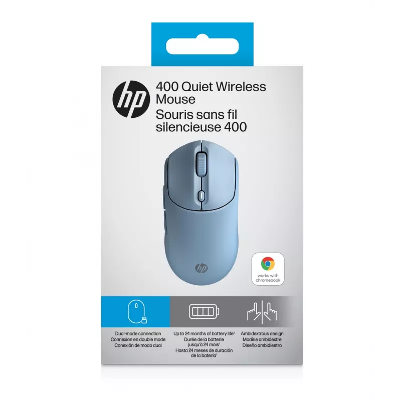 HP 400 Rato sem fios silencioso azul, ambidestro, RF Wireless + Bluetooth, 6000 DPI, Azul