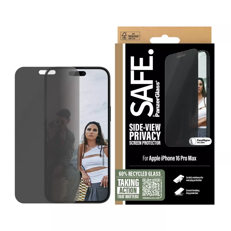 Protetor de ecrã de privacidade PanzerGlass iPhone 16 Pro Max Ultra-Wide Fit resistente a riscos e choques