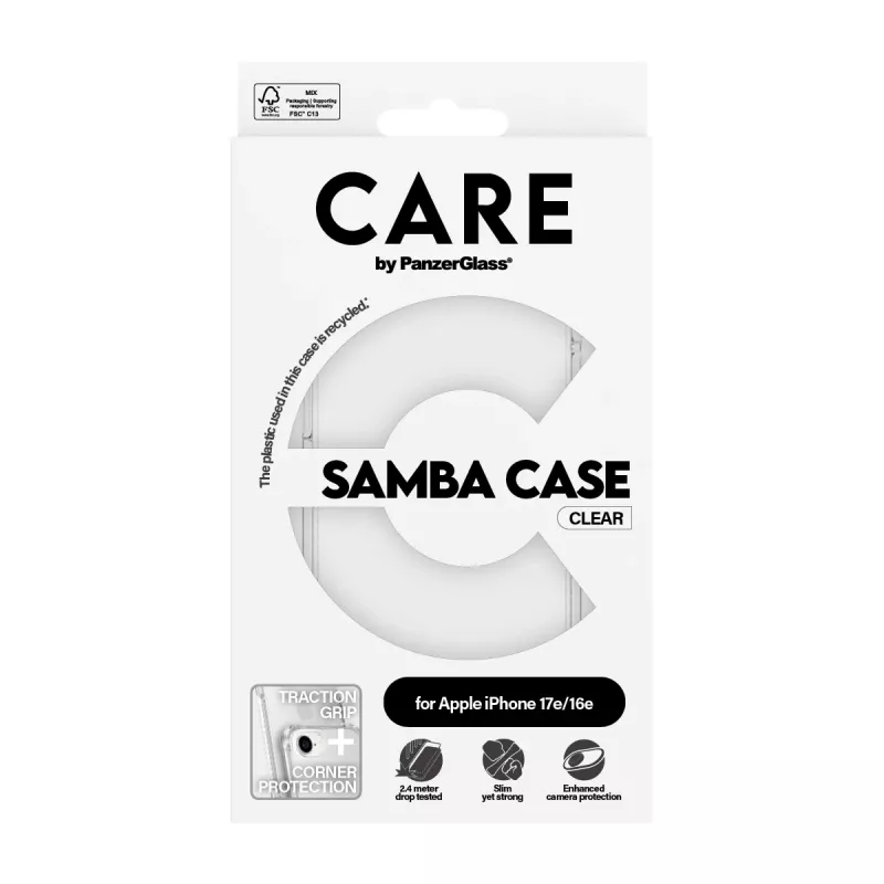Capa PanzerGlass CARE by capa elegante Samba transparente iPhone 16e