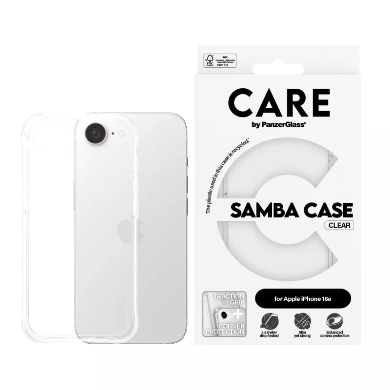 Capa PanzerGlass CARE by capa elegante Samba transparente iPhone 16e