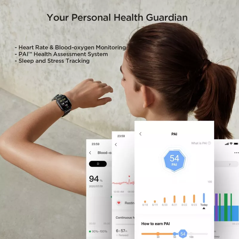 Amazfit GTS 2 smartwatch, 4,19 cm (1,65 polegadas) AMOLED, 43 mm, GPS, chamadas Bluetooth, 5 ATM, Midnight Black