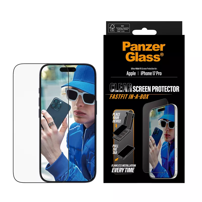 PanzerGlass ® película protetora de ecrã iPhone 17 Pro | Ultra-Wide Fit com FASTFIT IN-A-BOX
