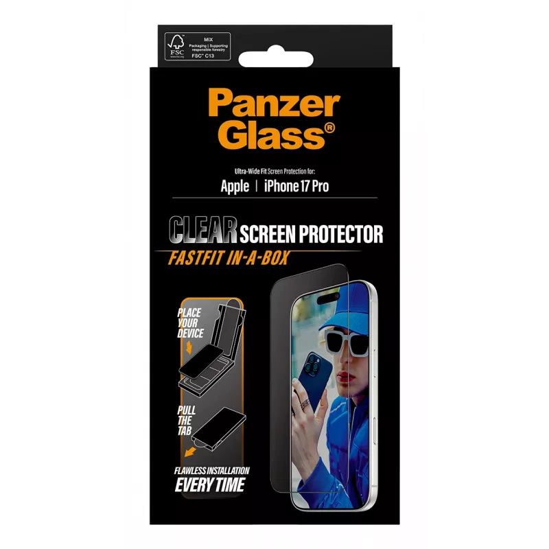 PanzerGlass ® película protetora de ecrã iPhone 17 Pro | Ultra-Wide Fit com FASTFIT IN-A-BOX