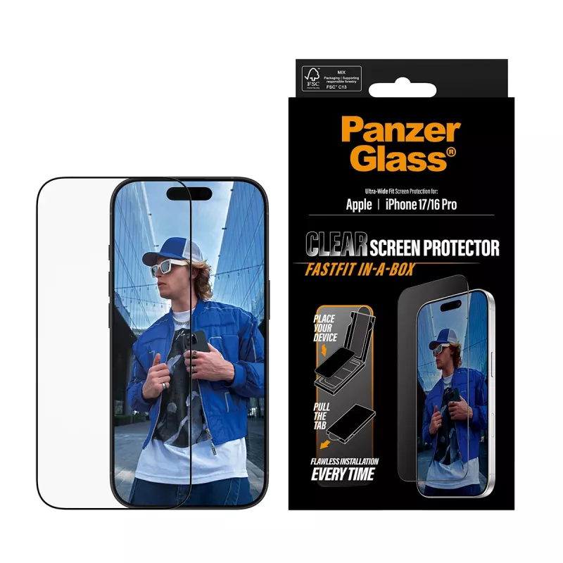 PanzerGlass® película protetora de ecrã iPhone 17 | iPhone 16 Pro | Ultra-Wide Fit com FASTFIT IN-A-BOX
