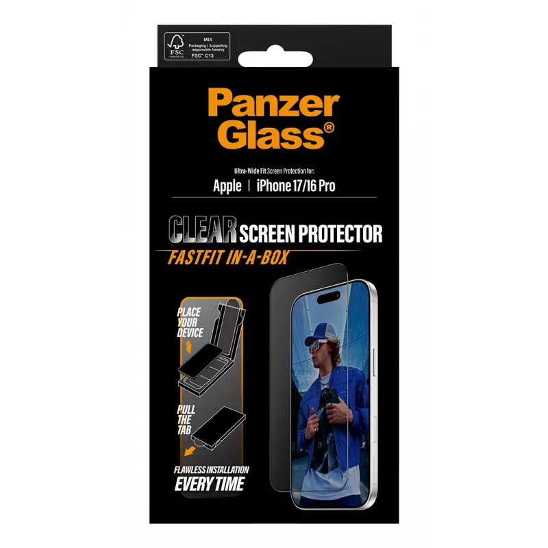 PanzerGlass® película protetora de ecrã iPhone 17 | iPhone 16 Pro | Ultra-Wide Fit com FASTFIT IN-A-BOX
