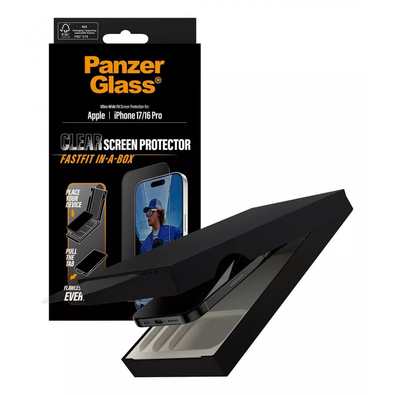 PanzerGlass® película protetora de ecrã iPhone 17 | iPhone 16 Pro | Ultra-Wide Fit com FASTFIT IN-A-BOX