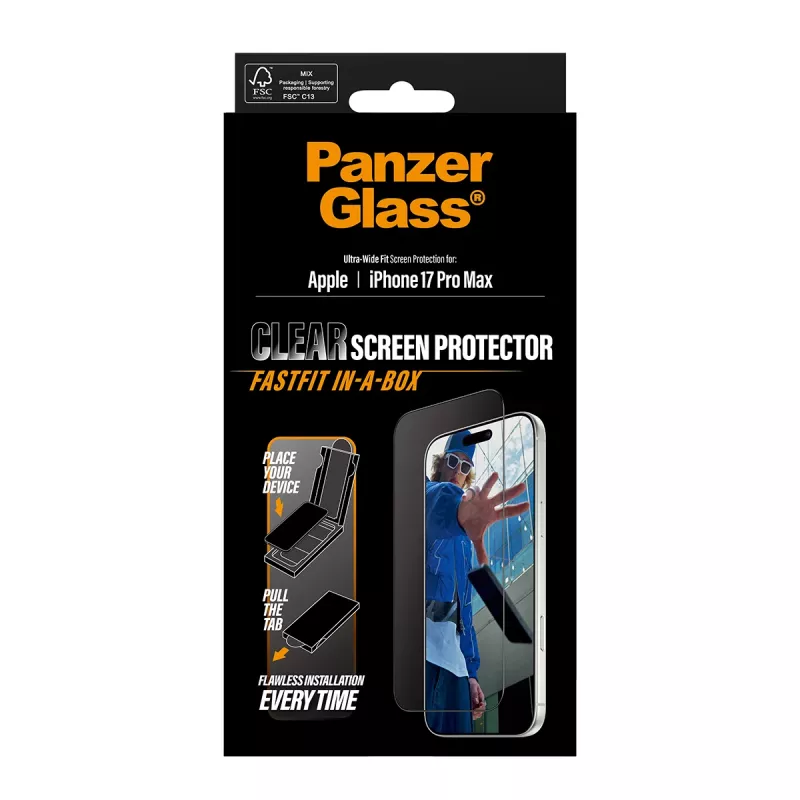 PanzerGlass ® película protetora de ecrã iPhone 17 Pro Max | Ultra-Wide Fit com FASTFIT IN-A-BOX