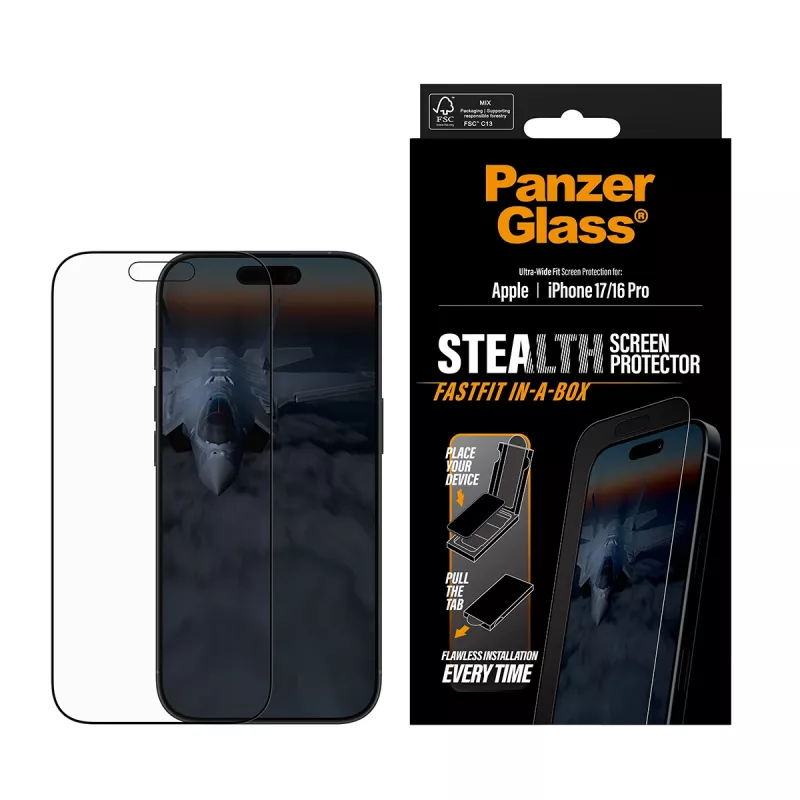 PanzerGlass ® Stealth protetor de ecrã iPhone 17 | iPhone 16 Pro | Ultra-Wide Fit com FASTFIT IN-A-BOX
