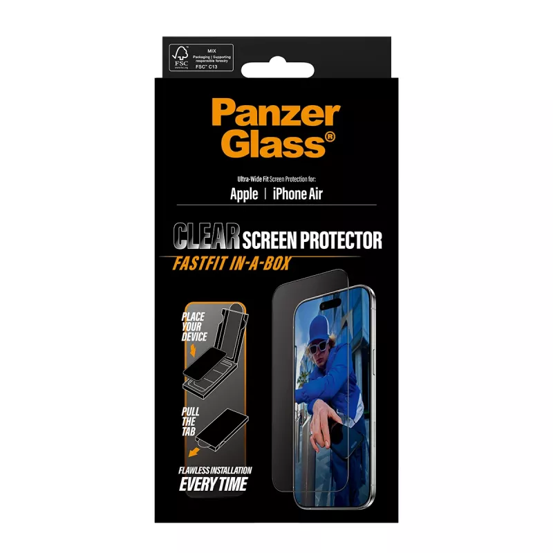 PanzerGlass ® película protetora de ecrã iPhone Air | Ultra-Wide Fit com FASTFIT IN-A-BOX