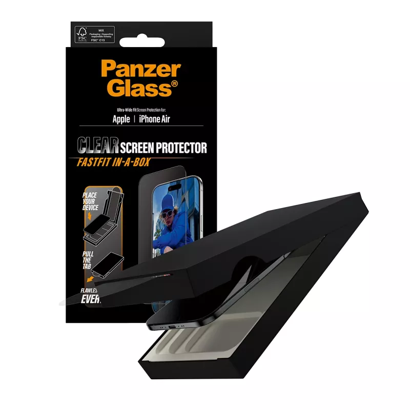 PanzerGlass ® película protetora de ecrã iPhone Air | Ultra-Wide Fit com FASTFIT IN-A-BOX