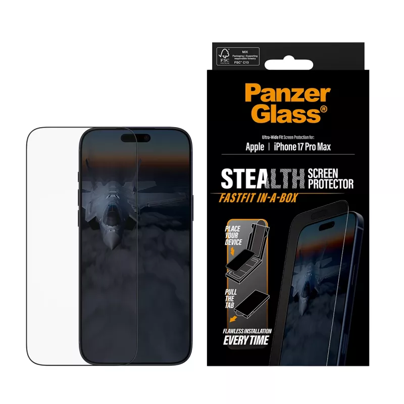 PanzerGlass ® Stealth protetor de ecrã iPhone 17 Pro Max | Ultra-Wide Fit com FASTFIT IN-A-BOX