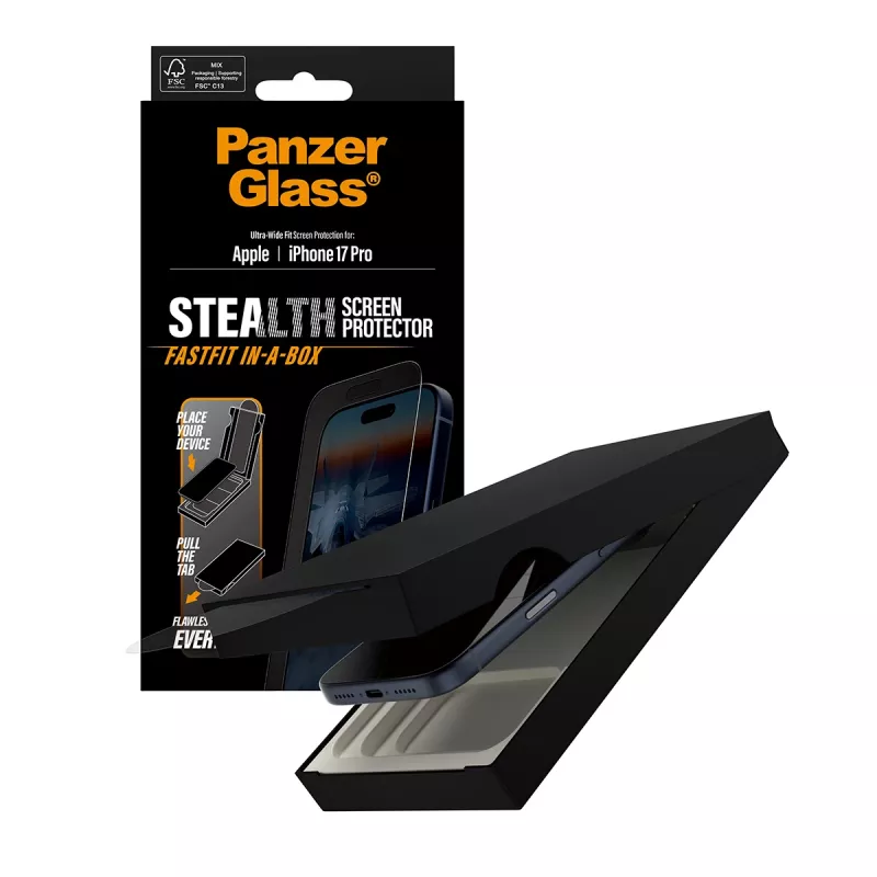 PanzerGlass ® Stealth protetor de ecrã iPhone 17 Pro | Ultra-Wide Fit com FASTFIT IN-A-BOX