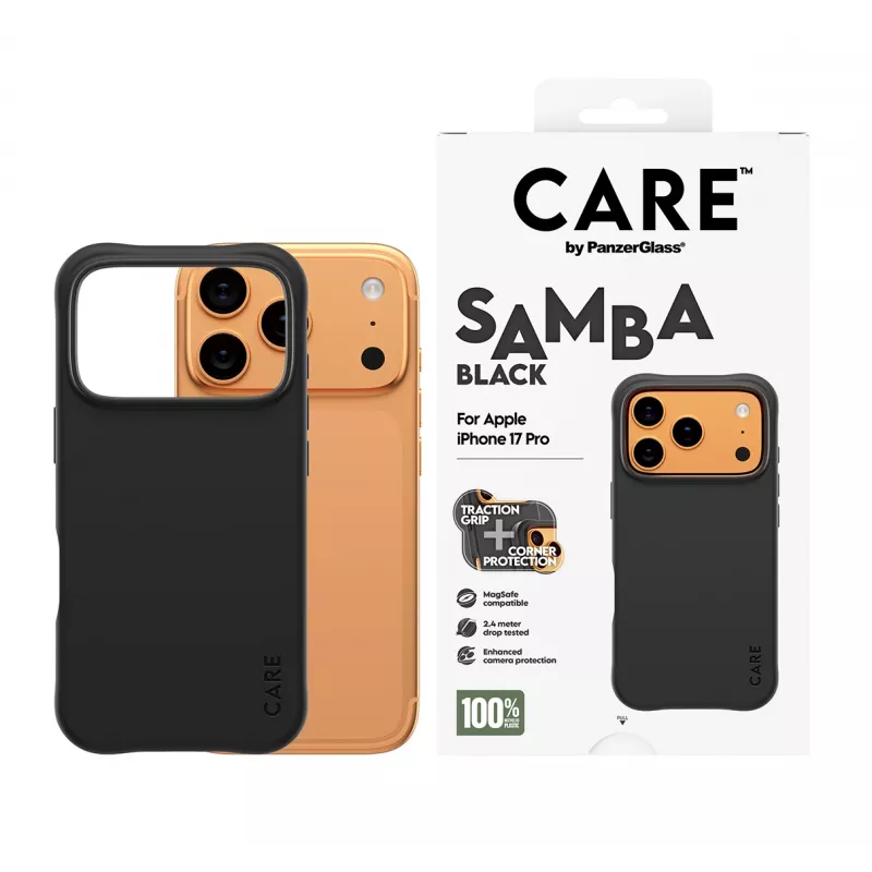 Capa PanzerGlass CARE by capa elegante Samba preta c. MagSafe iPhone 17 Pro