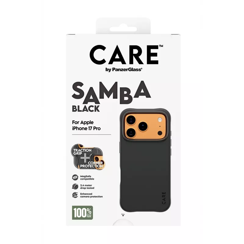 Capa PanzerGlass CARE by capa elegante Samba preta c. MagSafe iPhone 17 Pro