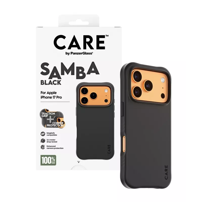 Capa PanzerGlass CARE by capa elegante Samba preta c. MagSafe iPhone 17 Pro