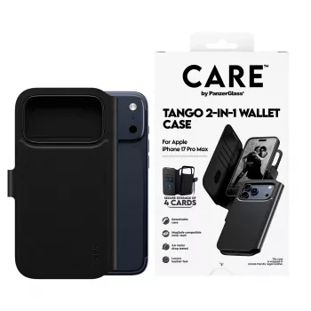 Capa protetora 2 em 1 para telemóvel com compartimento para cartões PanzerGlass CARE Feature Case Tango com MagSafe para iPhone 17 Pro Max, preto