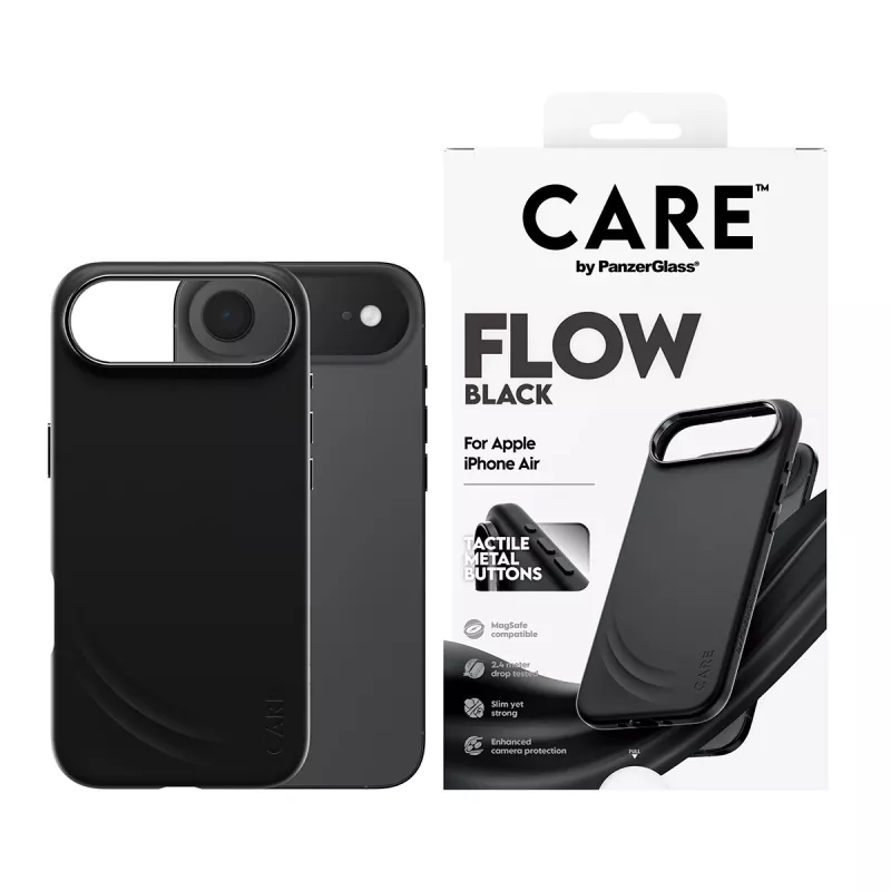 Capa protetora PanzerGlass CARE™ Flow Case preta com MagSafe para iPhone Air