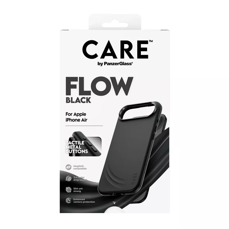 Capa protetora PanzerGlass CARE™ Flow Case preta com MagSafe para iPhone Air