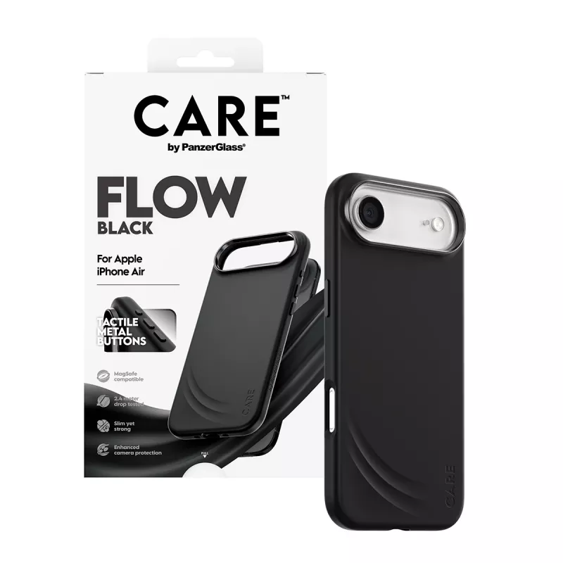 Capa protetora PanzerGlass CARE™ Flow Case preta com MagSafe para iPhone Air