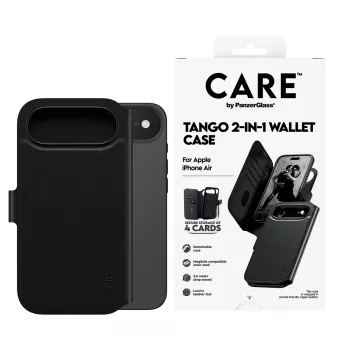 Capa de carteira PanzerGlass CARE Tango 2 em 1 com MagSafe para iPhone Air — preta