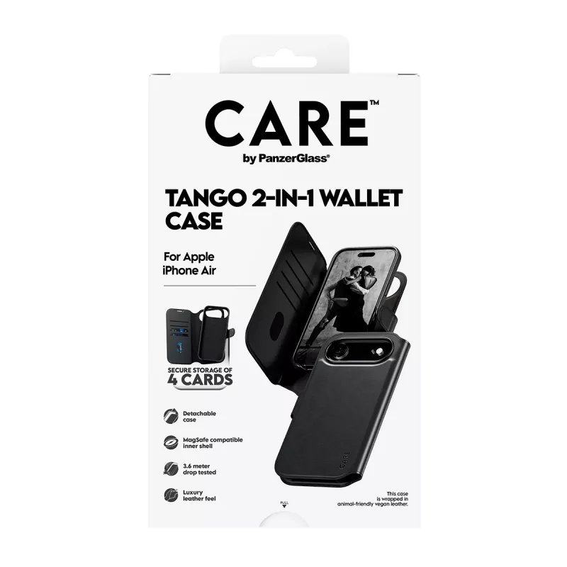 Capa de carteira PanzerGlass CARE Tango 2 em 1 com MagSafe para iPhone Air — preta