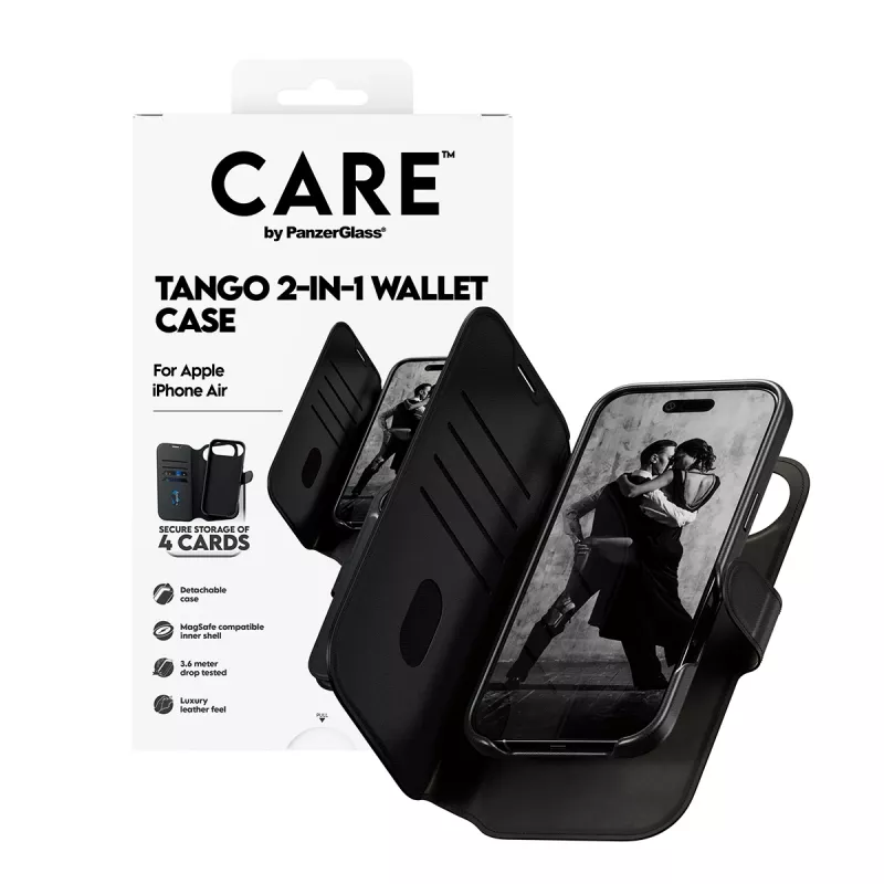 Capa de carteira PanzerGlass CARE Tango 2 em 1 com MagSafe para iPhone Air — preta