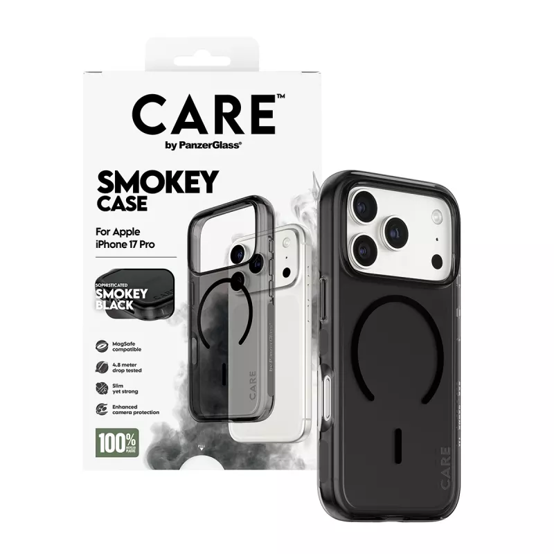 Capa protetora PanzerGlass CARE™ Urban Explorer Smokey com MagSafe preto para iPhone 17 Pro (TPU, preto)