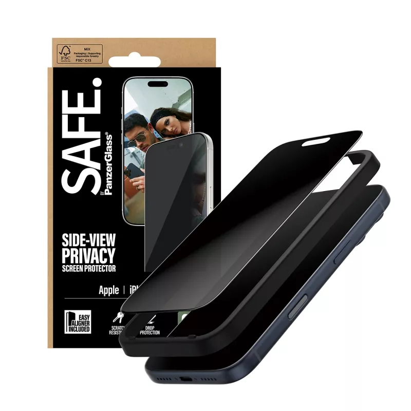 Protetor de ecrã com filtro de privacidade de 2 vias PanzerGlass SAFE. by ® iPhone 17 Pro | Ultra-Wide Fit com EasyAligner