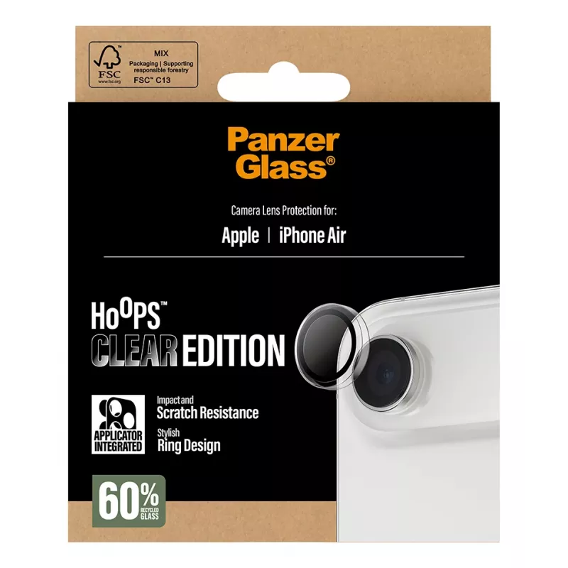 Protetor de lente da câmara PanzerGlass Hoops para iPhone Air — vidro temperado e silicone, transparente, 1 unid.