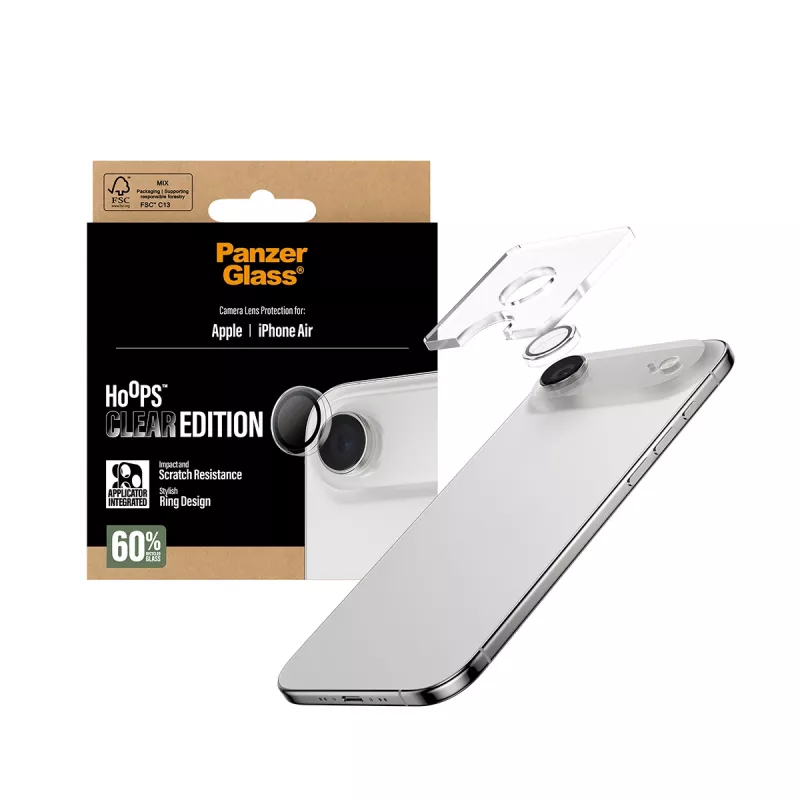 Protetor de lente da câmara PanzerGlass Hoops para iPhone Air — vidro temperado e silicone, transparente, 1 unid.