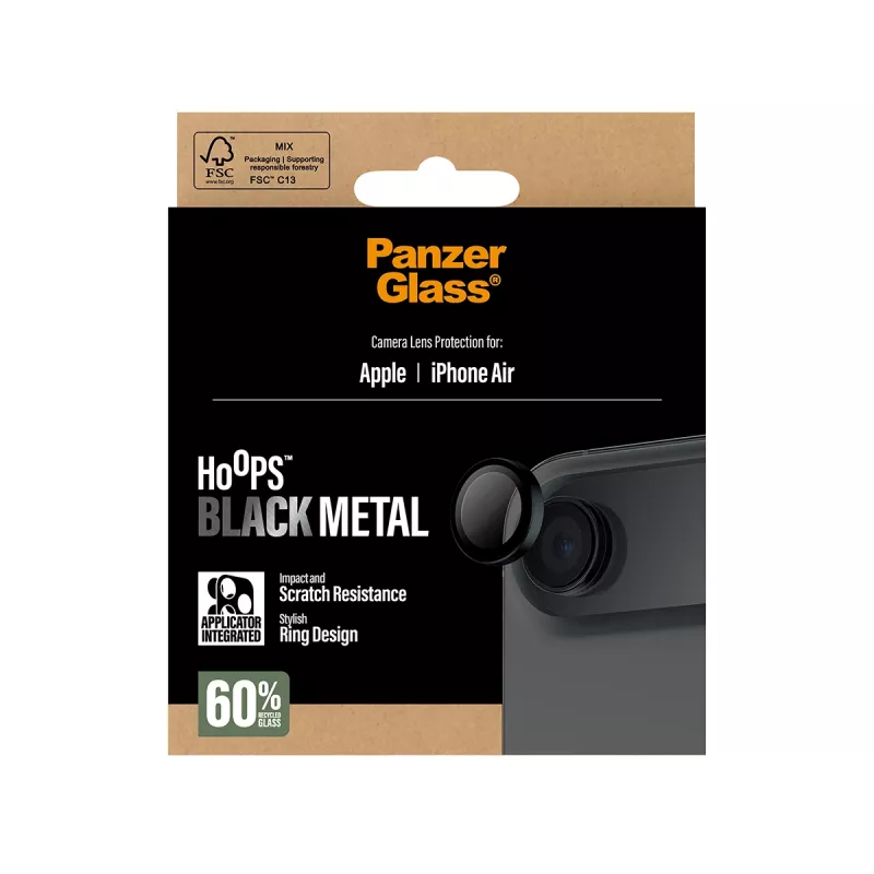Protetor de lente da câmara PanzerGlass Hoops para iPhone Air — vidro temperado, preto, resistente a riscos e choques