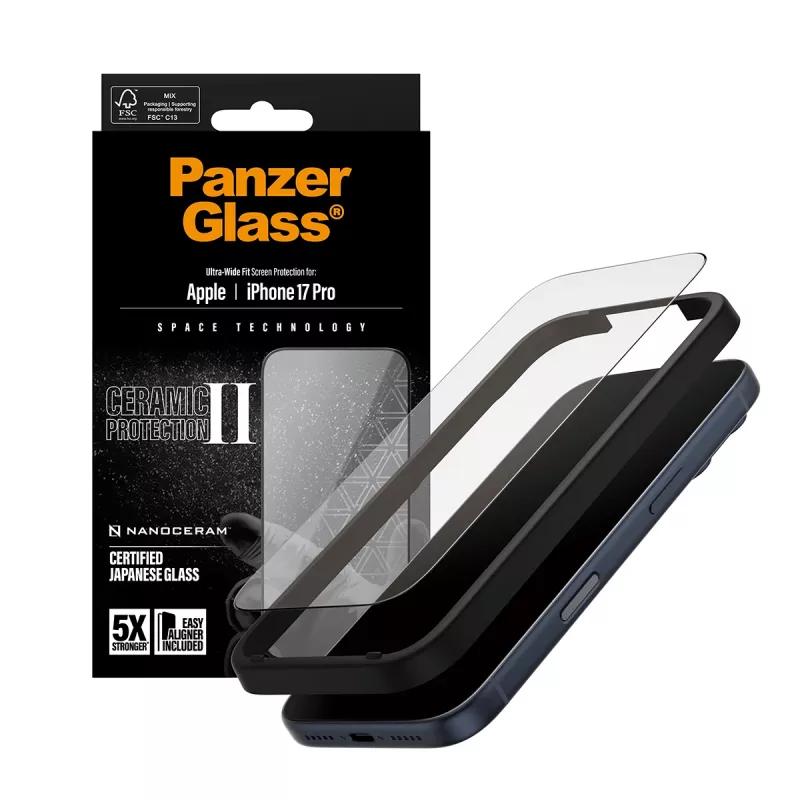 Protetor de ecrã PanzerGlass® Ceramic II iPhone 17 Pro | Ultra-Wide Fit com EasyAligner