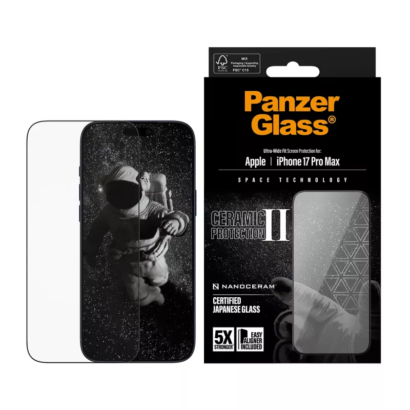 Protetor de ecrã PanzerGlass ® Ceramic II iPhone 17 Pro Max | Ultra-Wide Fit com EasyAligner