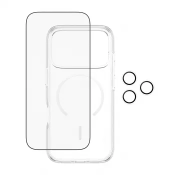 Conjunto de proteção de ecrã PanzerGlass CARE 3 em 1 Flagship Explorer para iPhone 17 Pro – vidro temperado, PET, silicone, transparente