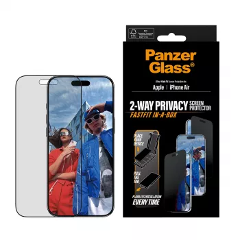 Protetor de ecrã PanzerGlass Privacy para iPhone Air — vidro temperado, Ultra-Wide Fit, filtro de privacidade, FASTFIT