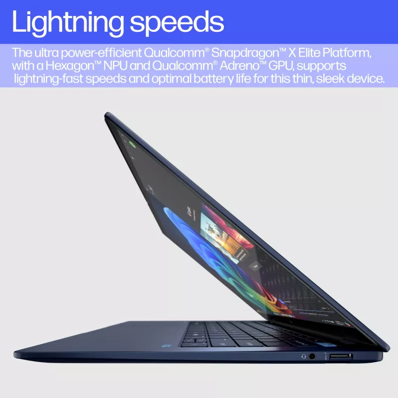 HP EliteBook Ultra G1q AI PC Copilot+ PC Snapdragon X1E-78-100 Portátil 35,6 cm (14 polegadas) Touchscreen 2.2K 16 GB LPDDR5x-SDRAM 1 TB SSD Wi-Fi 6E (802.11ax) Windows 11 Pro azul