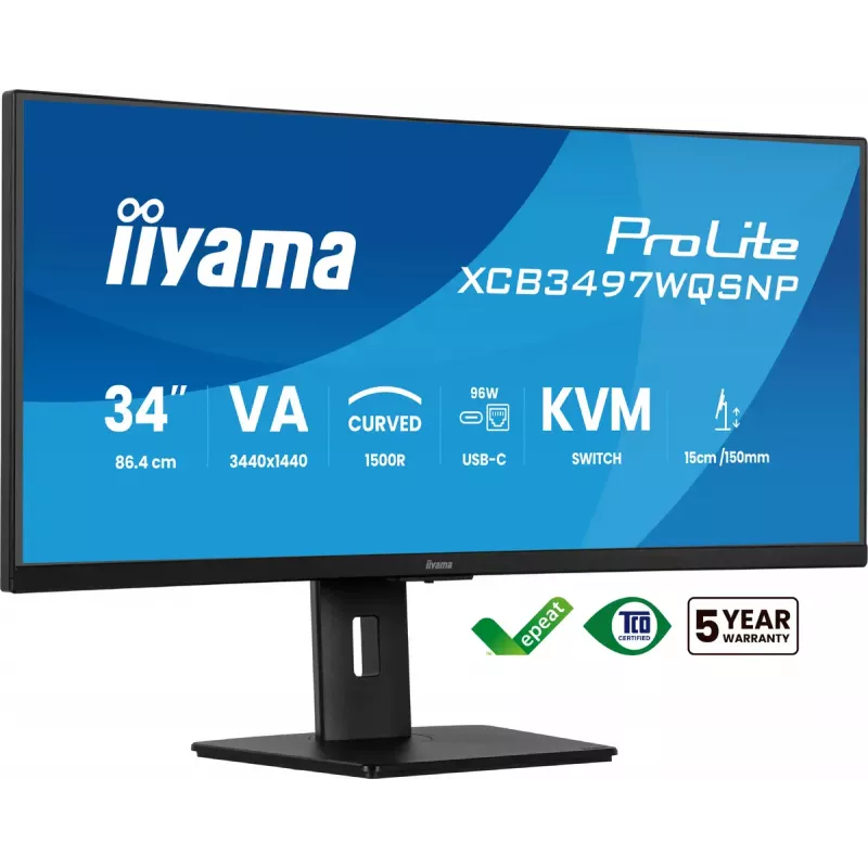 Monitor de computador iiyama ProLite XCB3497WQSNP-B1 86,4 cm (34 polegadas) 3440 x 1440 píxeis UltraWide Quad HD LED preto
